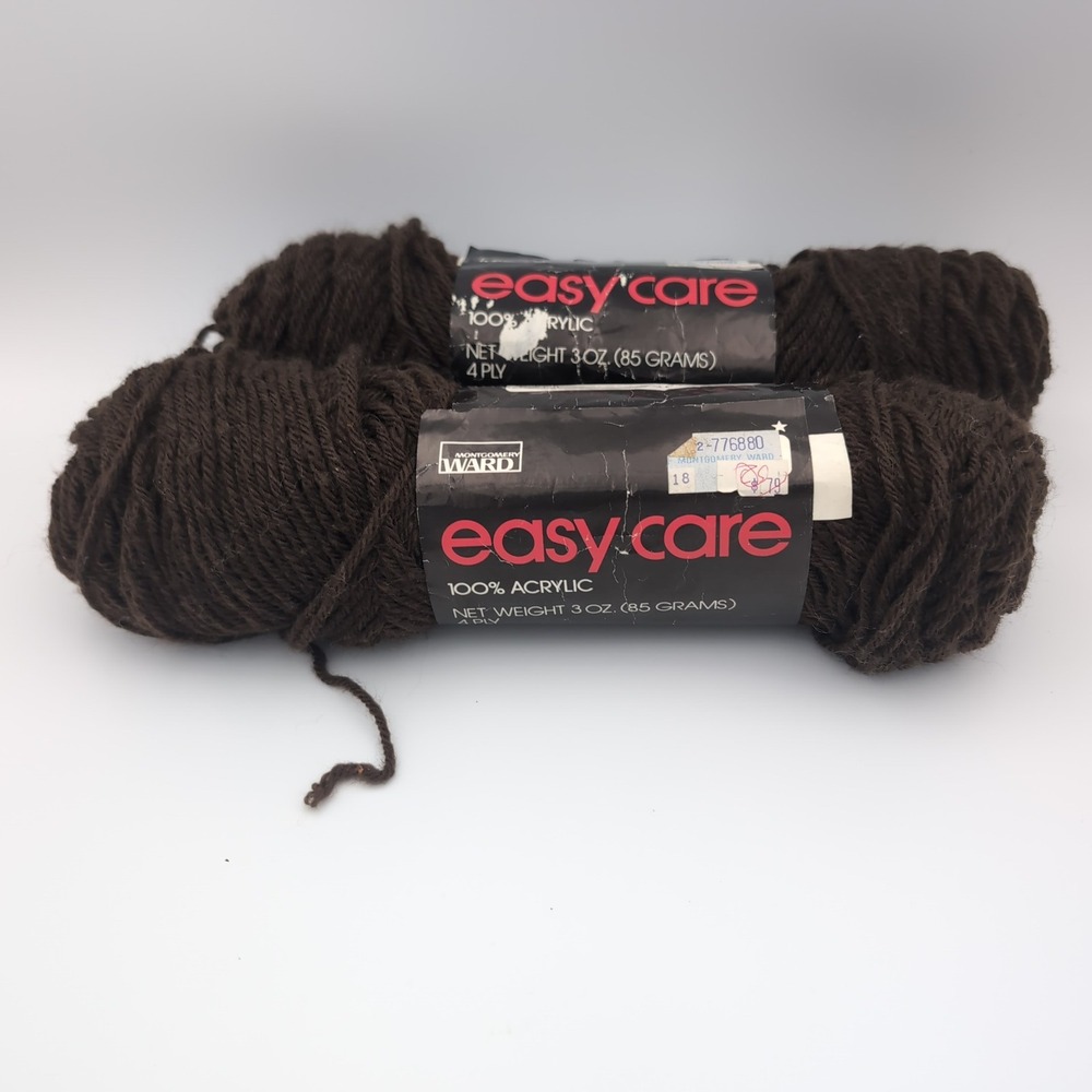 2 Vintage Montgomery Ward Easy Care Yarn Medium Brown 80 Same Dye Lot Acrylic